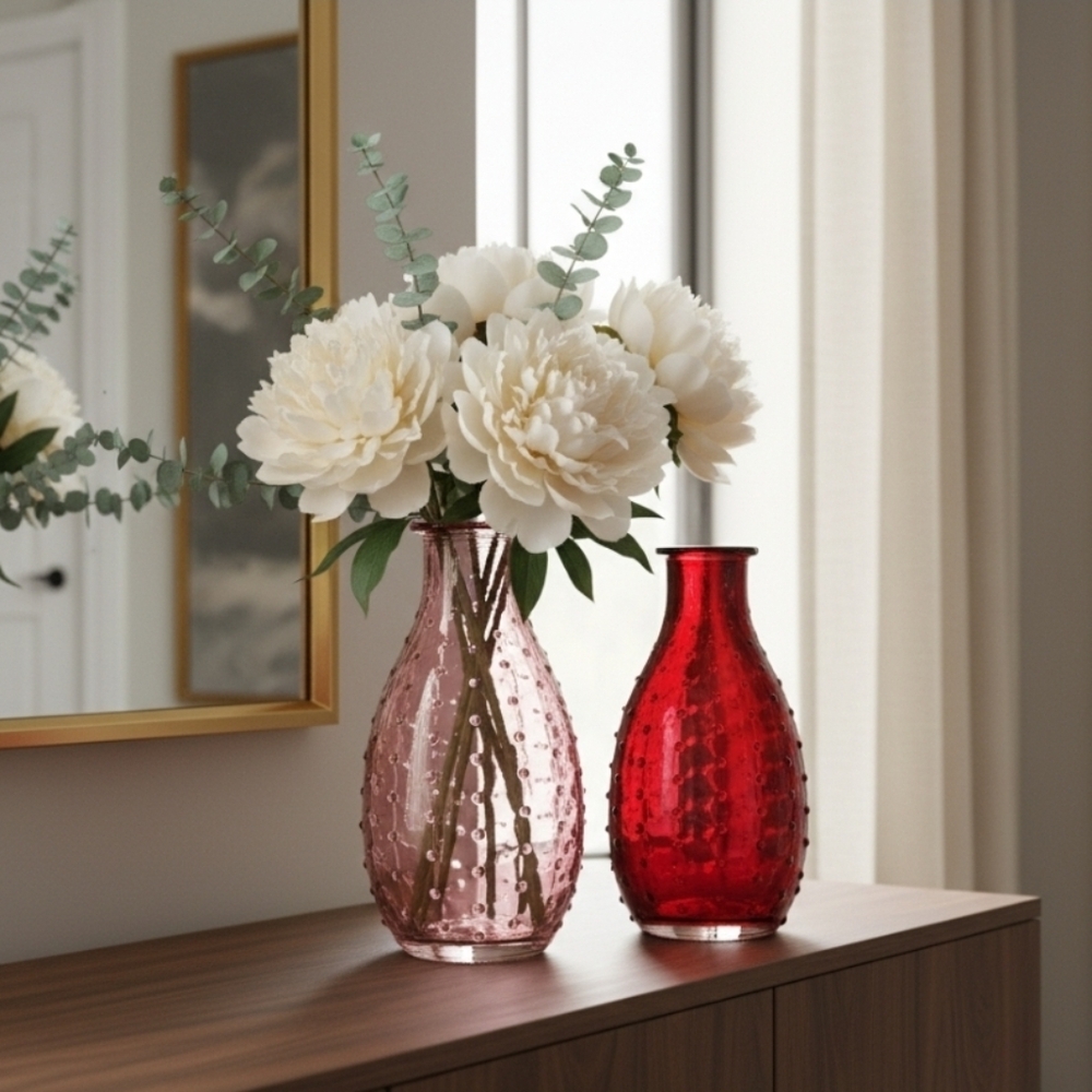 Elegant Red and Pink Glass Vase Set